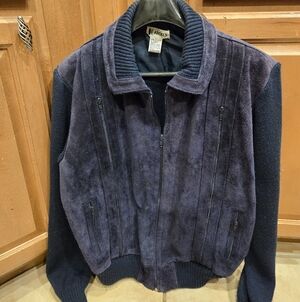 Vintage Men's Karolls Navy Split Leather Sweater Jacket Size M